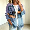 thumbnail image 1 of Playzo Women's Cropped Cardigan Open-Front V-Neck Long Sleeve Button-Detail Casual Lightweight Outerwear with Halloween Print for Spring Fall Holiday Parties and Everyday Wear Light Blue_#10002, 1 of 1