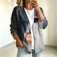 thumbnail image 1 of Playzo Women's Cropped Cardigan Open-Front V-Neck Long Sleeve Button-Detail Casual Lightweight Outerwear with Halloween Print for Spring Fall Holiday Parties and Everyday Wear Blue_#9988, 1 of 1