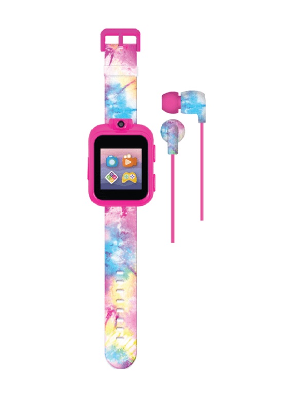 Kids Smartwatch & Earbuds Set: Pink, Blue, Yellow Tie Dye