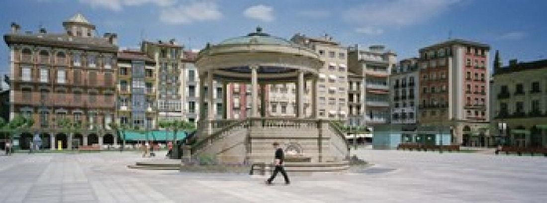 Plaza Del Castillo Pamplona Spain Canvas Art - Panoramic Images (15 x 6)