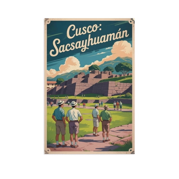 Plaza View Wall Art Sacsayhuaman Cusco Peru Retro Travel Poster Inca Heritage Artwork Canvas Poster