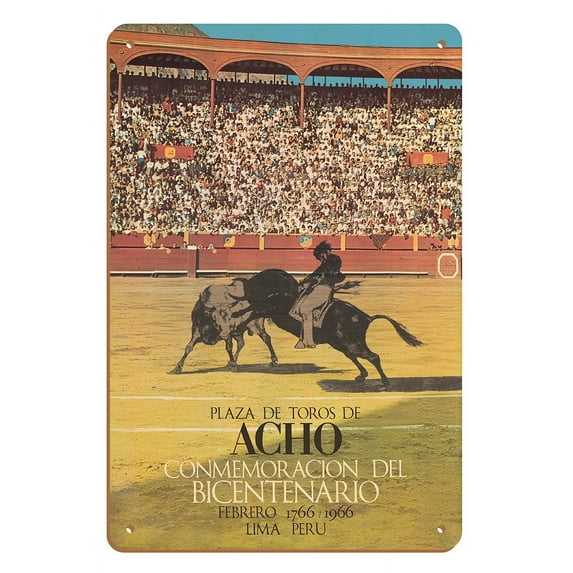 Plaza de Toros De Acho Bullring - Lima Peru - Bicentennial Commemoration - Vintage Travel Poster c.1966 - 8 x 12 inch Vintage Wood Art Sign