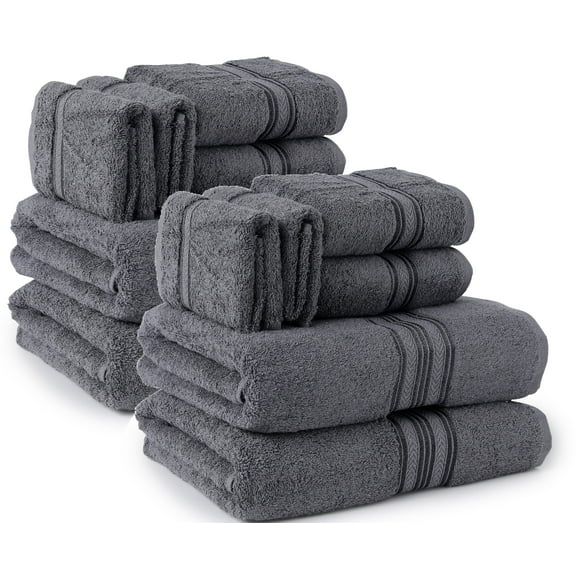 Plazatex 12 Piece Premium Cotton Towel Set, Ultra Soft, Includes 4 Bath Towels 30x54 in, 4 Hand Towels 16x30 in & 4 Wash Cloths 13x13 in, Ideal for everyday use, Compact & Durable - Gray