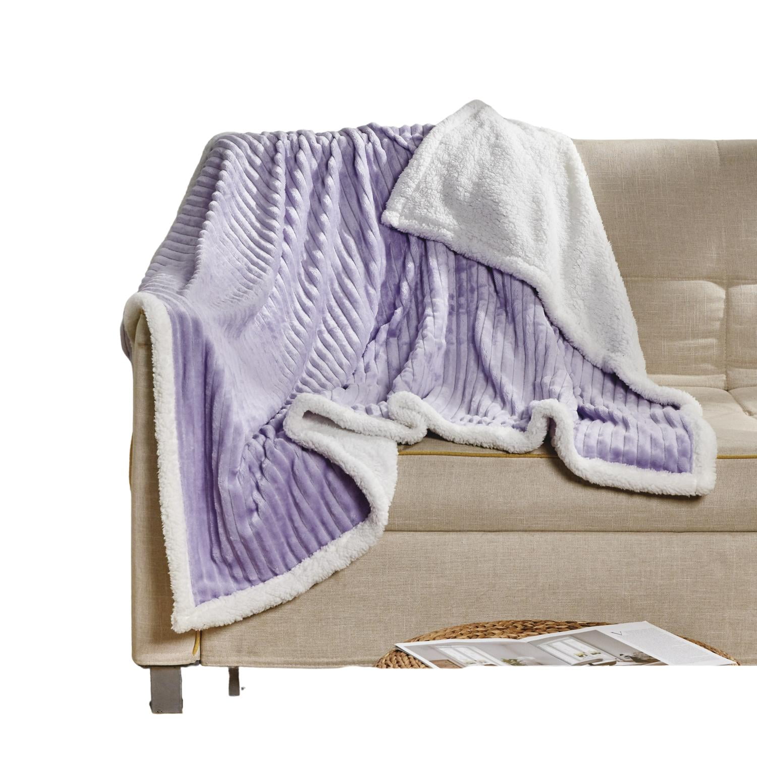 Lilac Sherpa Knitted Polyester Throw Blanket 50" x 60"