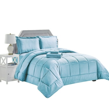 Plazatex Embossed Dobby Stripe 8 Pieces Comforter Bed In A Bag Set King Lt. Blue