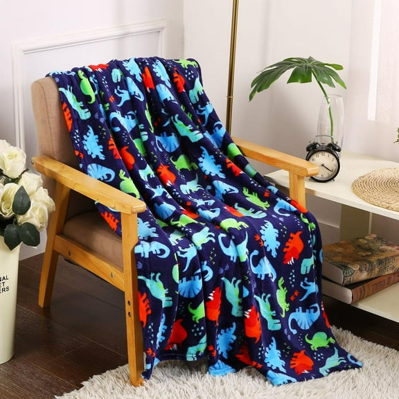 Plazatex Holiday Navy Dinosaur Design Micro Plush Throw Blanket - 50x60" Multicolor
