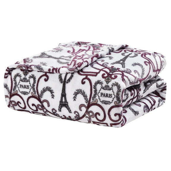 Plazatex Luxurious Ultra Soft Lightweight Chantal Printed Blanket Queen White