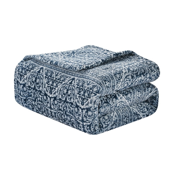 Plazatex Luxurious Ultra Soft Lightweight Montgomery Printed Bed Blanket Blue 90" x 90"