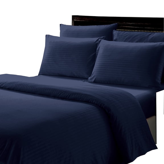 Plazatex Luxurious Wrinkle Resistant 100% Polyester Dobby Ultra Soft Stripe All Season Bed Sheet Set Navy
