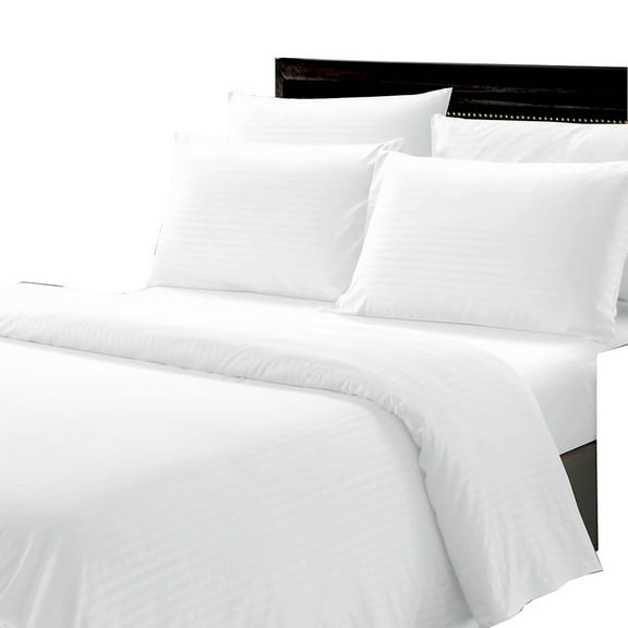 Plazatex Luxurious Wrinkle Resistant 100% Polyester Dobby Ultra Soft Stripe All Season Bed Sheet Set White
