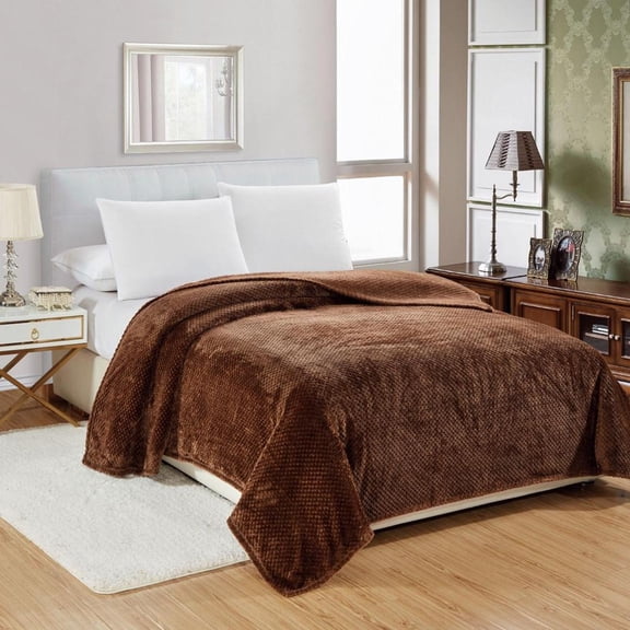 Plazatex Noble House Micro Plush Popcorn Solid Blanket - Queen 86x86", Chocolate