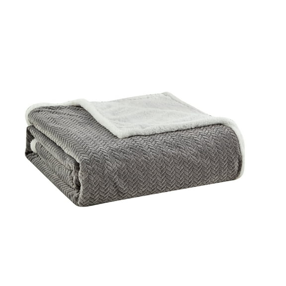 Plazatex Reversible And Comfortable Braided Oversized Sherpa Blanket - Queen 90x90", Grey