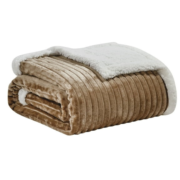 Plazatex Soft Plush Corduroy Sherpa Lined Oversized All Season Comfort for Bedroom or Lounging Blankets - King 108x90", Taupe