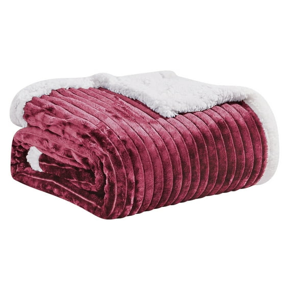 Plazatex Soft Plush Corduroy Sherpa Lined Oversized All Season Comfort for Bedroom or Lounging Blankets - Queen 90x90", Burgundy
