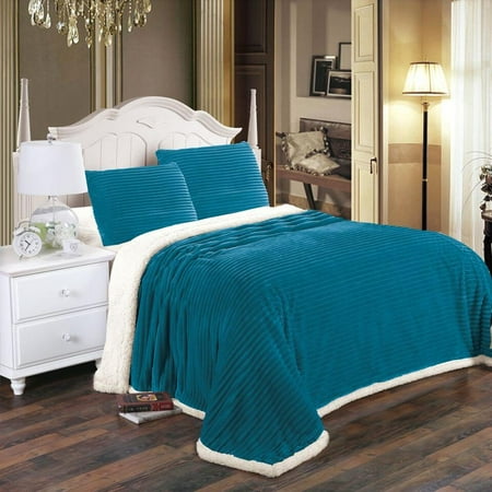 Plazatex Soft Plush Corduroy Sherpa Lined Oversized All Season Comfort for Bedroom or Lounging Blankets - Queen 90x90", Teal