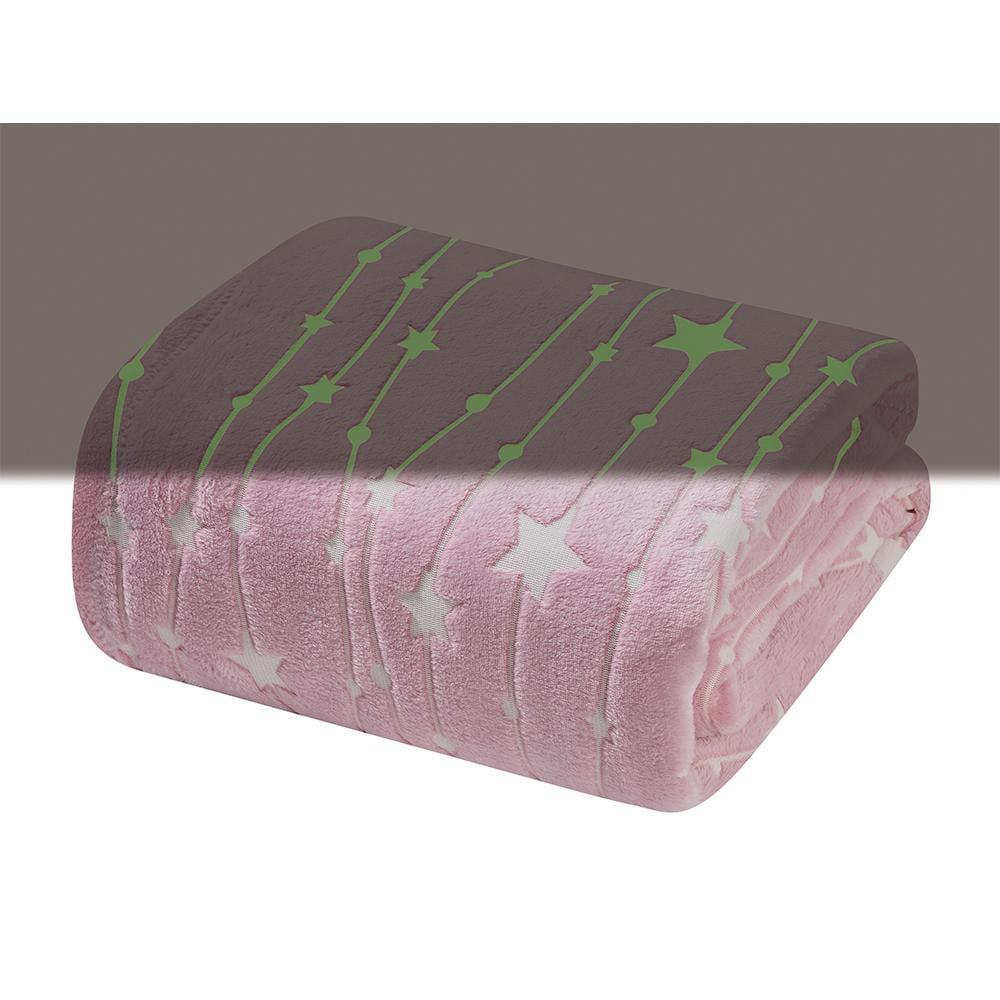 Pink Glow in the Dark Star Pattern Knitted Throw Blanket 50" x 60"
