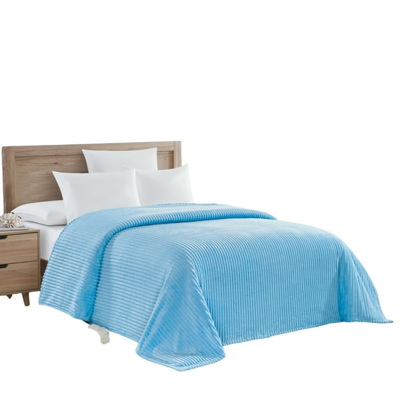 Plazatex Striata Lined Oversized All Season 100% Polyester Blanket Queen 90" x 90" Light Blue