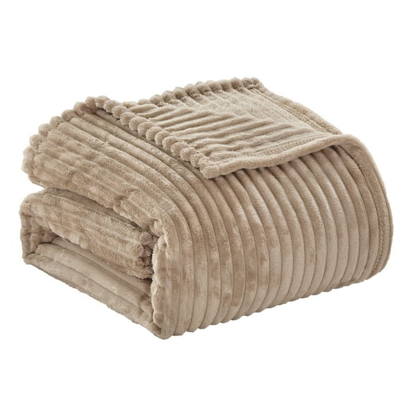 Plazatex Striata Lined Oversized All Season 100% Polyester Blanket Queen 90" x 90" Taupe