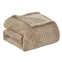 Plazatex Striata Lined Oversized All Season 100% Polyester Blanket Queen 90" x 90" Taupe