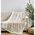 thumbnail image 1 of Plazatex Tala with Sherpa Plush Decorative All Season Plum Throw Blanket 50" x 60" Beige, 1 of 3