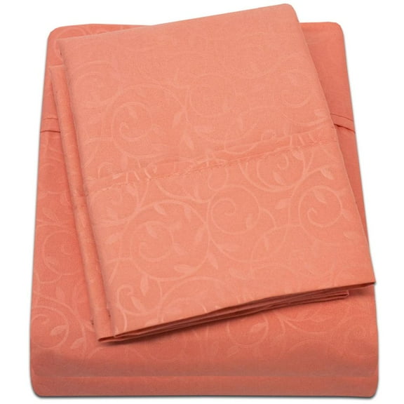 Plazatex Vine Print 90GSM Brushed Microfiber Soft Wrinkle Free Sheet Set - Twin 39x75", Orange