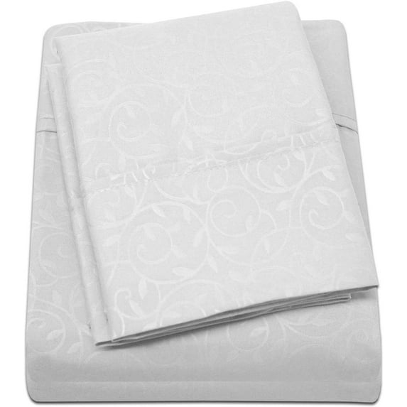 Plazatex Vine Print 90GSM Brushed Microfiber Soft Wrinkle Free Sheet Set White Queen