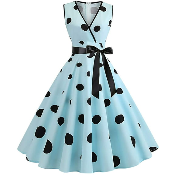 Plcasen 1950s Polka Dots Dress Women V-Neck Sleeveless Swing Vintage Cocktail Tea Party Dresses