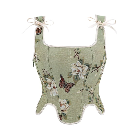 Plcasen Adjustable Renaissance Corset Top for Women Lace Up Boned Bustier with Vintage Floral Design Bridal Shapewear
