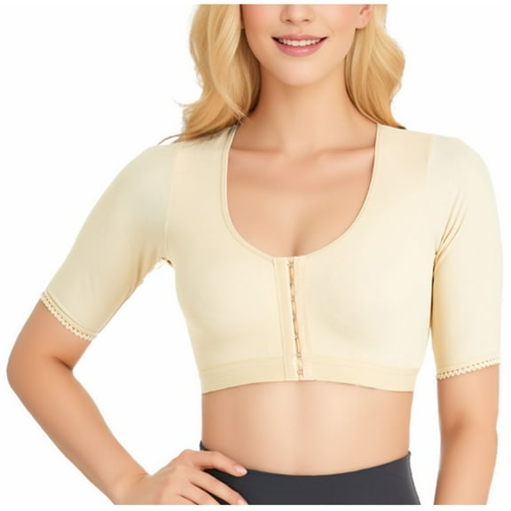 Plcasen Arm Shaper for Women Post Surgery Arm Lipo Compression Sleeves Front Closure Shapewear Bra Posture Corrector