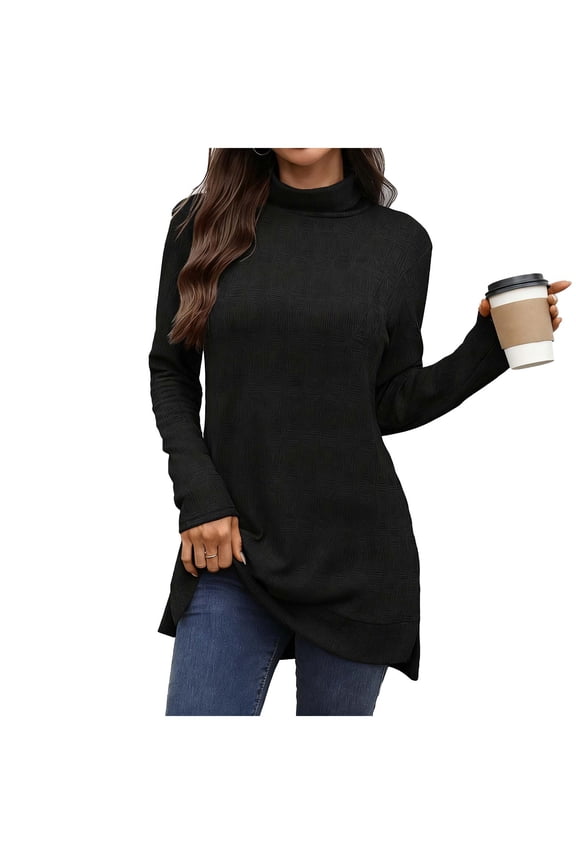 Generic Women's Casual Turtleneck Sweaters Fall Batwing Sleeve Ribbed Tunic Sweater