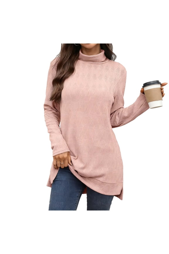 Generic Women's Casual Turtleneck Sweaters Fall Batwing Sleeve Ribbed Tunic Sweater