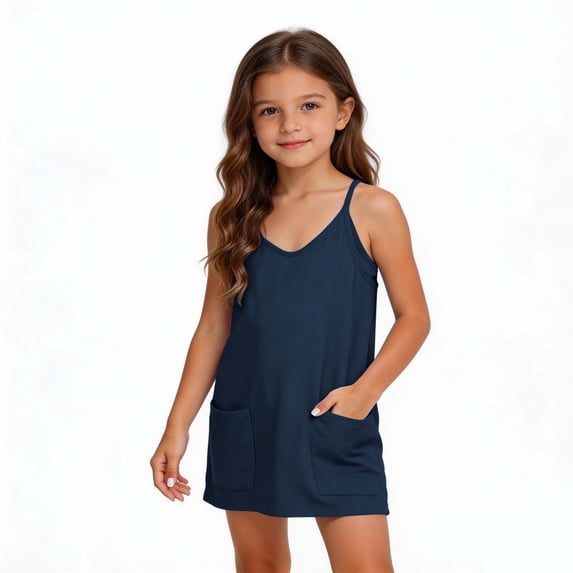 Plcasen Girls Workout Romper Dress with Shorts Underneath Sleeveless Spaghetti Straps Athletic Outfits Casual Vacation