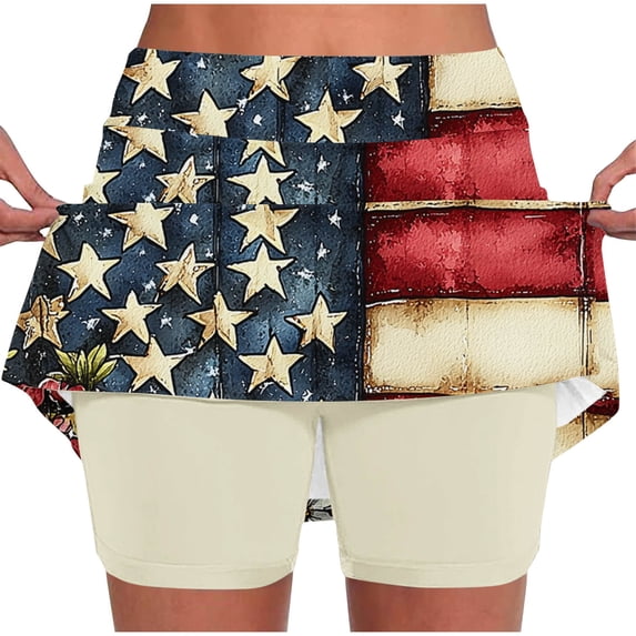 Plcasen Independent Day Women Tennis Workout Skorts High Waisted Athletic Skirts, Lightweight Golf Running Skirt