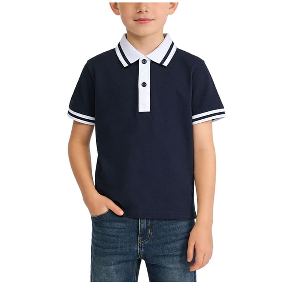 Plcasen Kids Boys Short Sleeve School Uniform String Pique Polo Shirts 2-15 Years