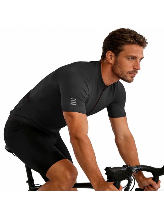 Men's Cycling Jersey Zipper Pocket Short Sleeve Lightweight Aero Race Fit Bike Jersey, UPF 50+ Biking Cycling Shirt
