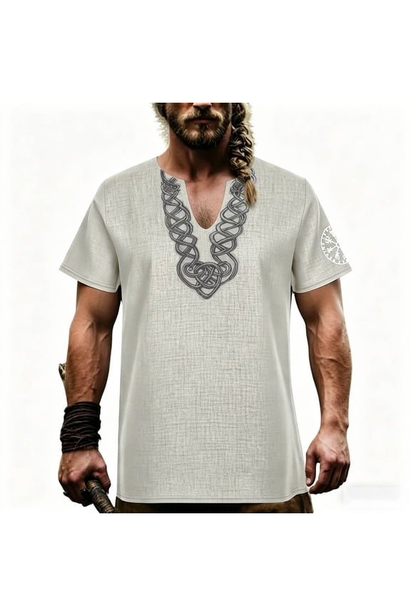 Men's Fashion Shirt Short Sleeve Beach V-Neck Printing Yoga African Summer Top