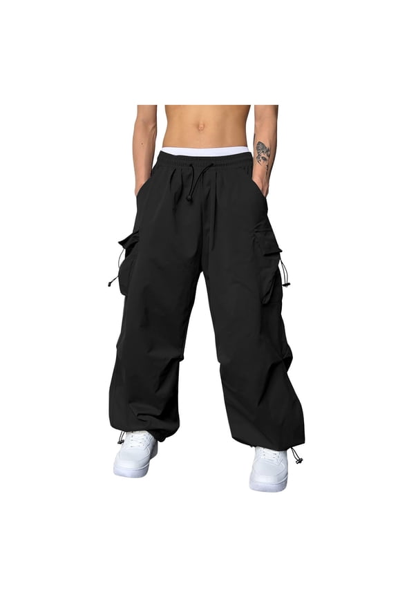 Men's Parachute Pants Casual Baggy Cargo Drawstring Trouser