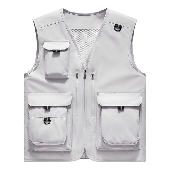 Plcasen Men's Utility Fishing Vest Lightweight Outdoor Zip up Travel Work Cargo Vest Jacket with Multi Pockets