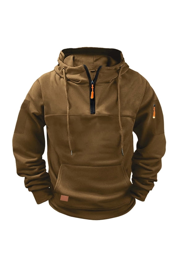 Mens Quarter Zip Pullover Tactical Cargo Sweatshirts with Hood Fall Casual Comfy Soft Fleece Hoodie with Pockets