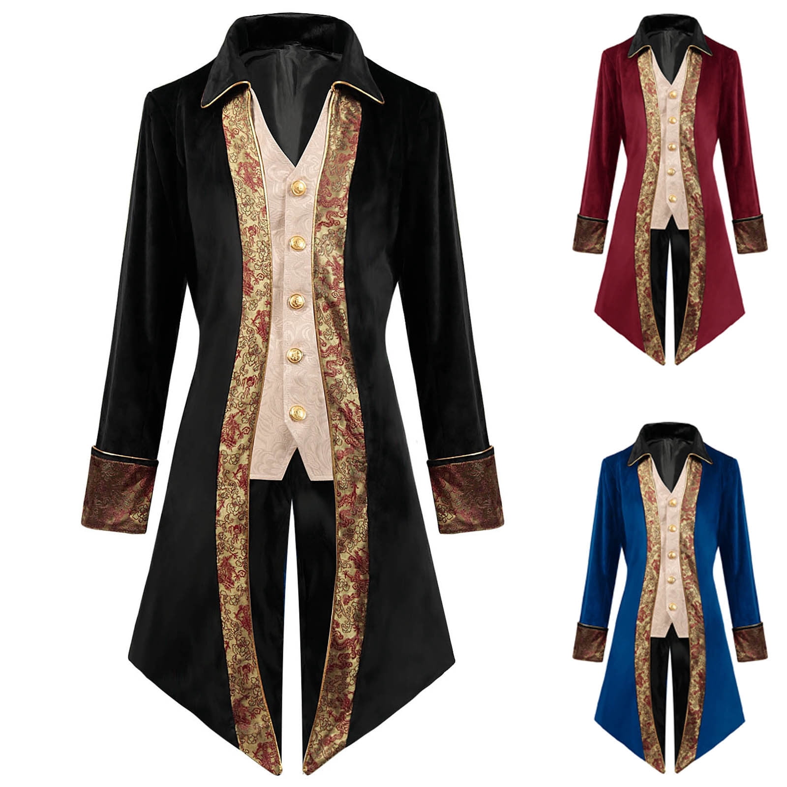 Plcasen Mens Steampunk Medieval Jacket Gothic Victorian Frock Coat ...