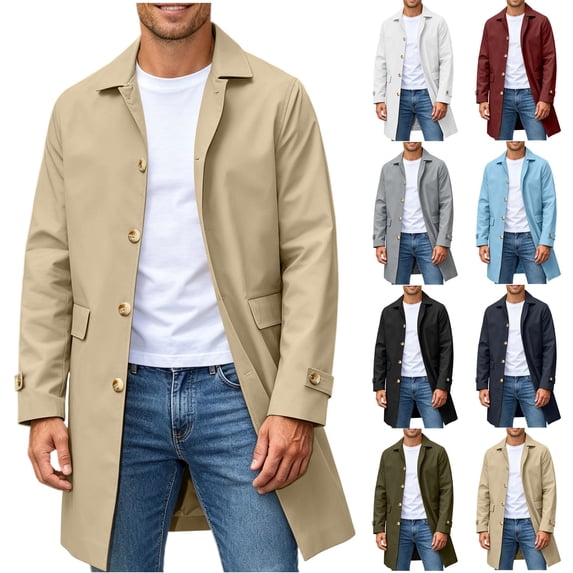 Plcasen Mens Trench Coat Single Breasted Long Jacket Windbreaker Overcoat