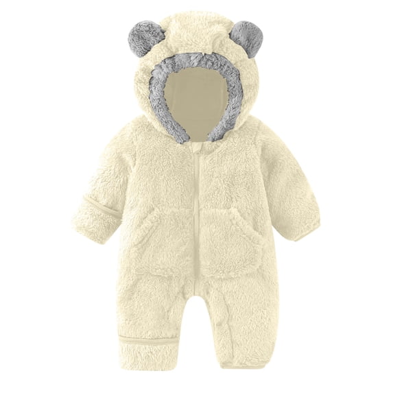 Plcasen Newborn Baby Bear Outfit Suit With Fold-Over Mittens Footies Girls Boys Winter Fleece Clothes Hooded Romper Snowsuit
