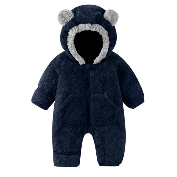Plcasen Newborn Baby Bear Outfit Suit With Fold-Over Mittens Footies Girls Boys Winter Fleece Clothes Hooded Romper Snowsuit