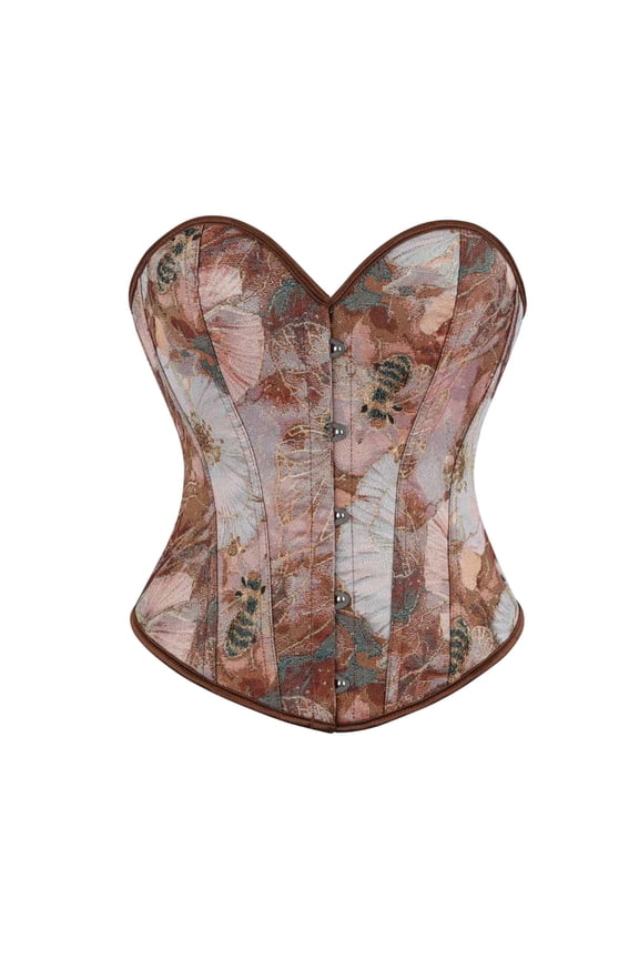 Sexy Corset Tops for Women Renaissance Floral Bustier Overbust Boned Strapless Lingerie Open Back Lace Up Shapewear