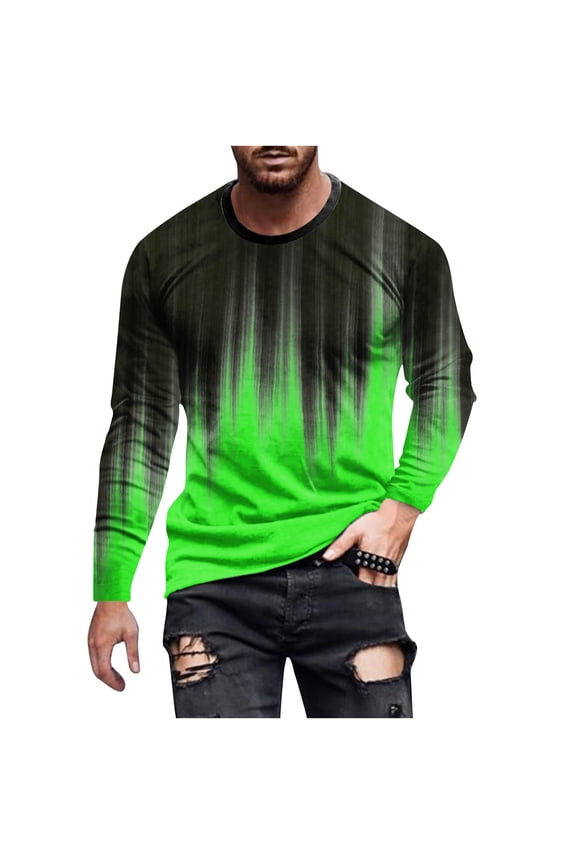 Shirts for Men Long Sleeve Casual Loose Gradient Color Print Crewneck Sweatshirt Lightweight Gym Workout Tops