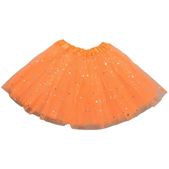 Plcasen Tutu Skirts for Girls Elastic 3 Layered Tulle Tutu Skirt with Sequin Stars Retro 80's Bubble Skirt
