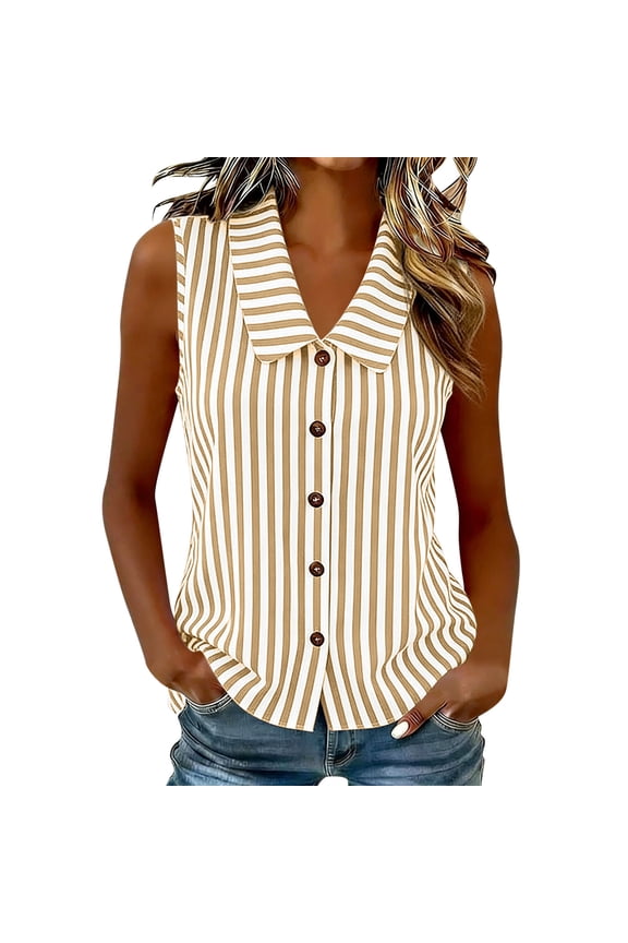 Women Cotton Gingham Button Down Shirts Slim Fit Sleeveless Blouses Plaid Tops Summer Clothes