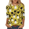 thumbnail image 1 of Plcasen Women Halloween Witch Hat Ghost Floral All Over Print Round Neck 3/4 Sleeve Loose Blouse Top, 1 of 4