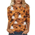 thumbnail image 1 of Plcasen Women Halloween Witch Hat Ghost Floral All Over Print Round Neck 3/4 Sleeve Loose Blouse Top, 1 of 4