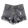 thumbnail image 1 of Plcasen Women's Button Down High Rise Frayed Raw Hem Stretchy Denim Shorts, 1 of 6